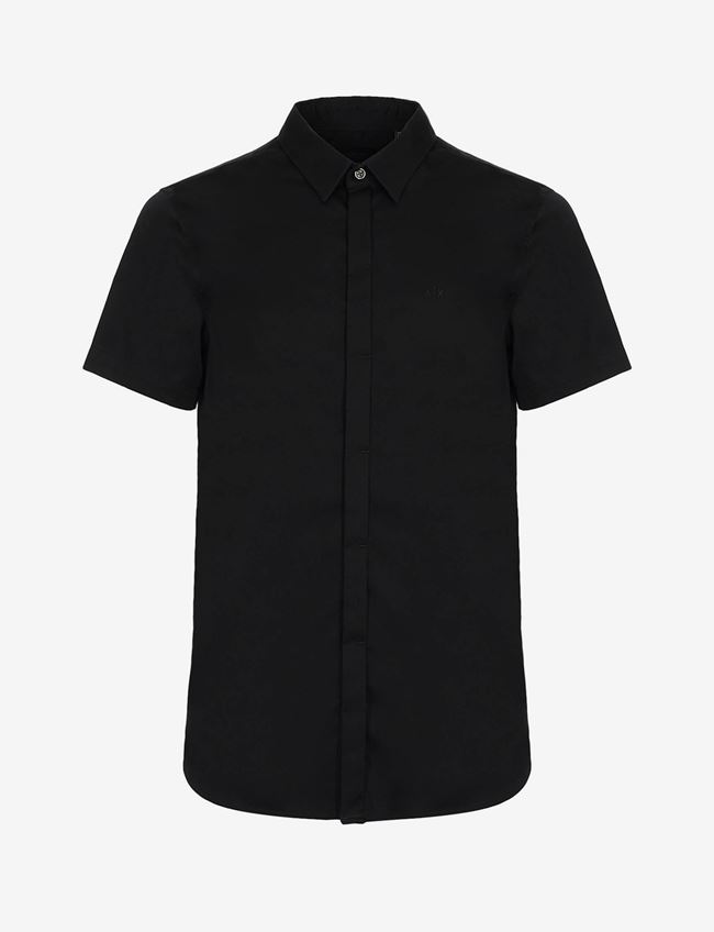 Armani Exchange Camicia A Tinta Unita Nero Cotone, Elastan