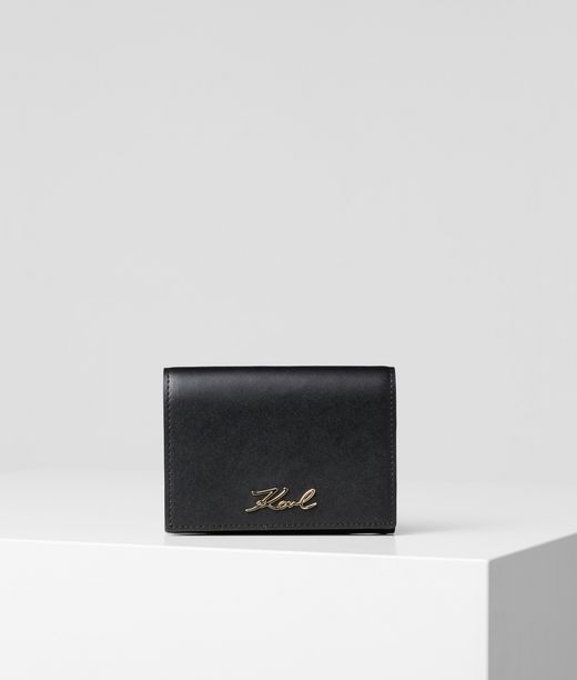 Woman K/signature Fold Wallet Black 100% Cow leather - Size: OneSize