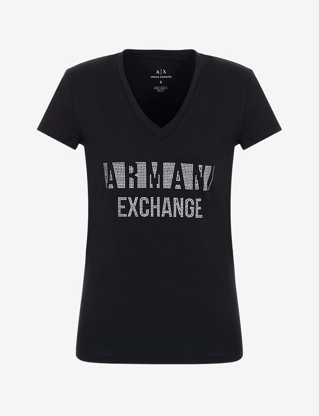 Armani Exchange T-Shirt Con Logo Nero Cotone, Elastan