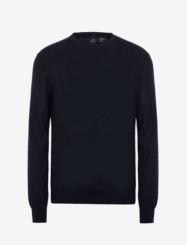 Armani Exchange Maglia Girocollo Blu Navy Lana Vergine