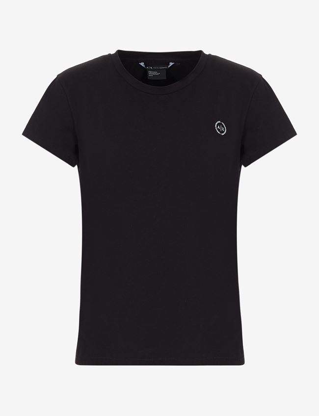 Armani Exchange T-Shirt A Tinta Unita Nero Cotone, Elastan