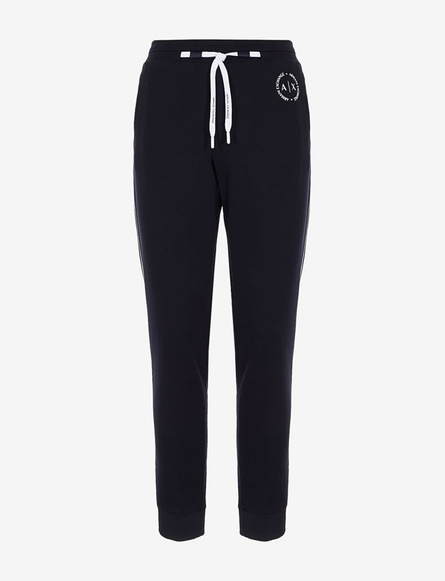 Armani Exchange Pantaloni In Felpa Blu Navy Poliestere, Viscosa, Elastan