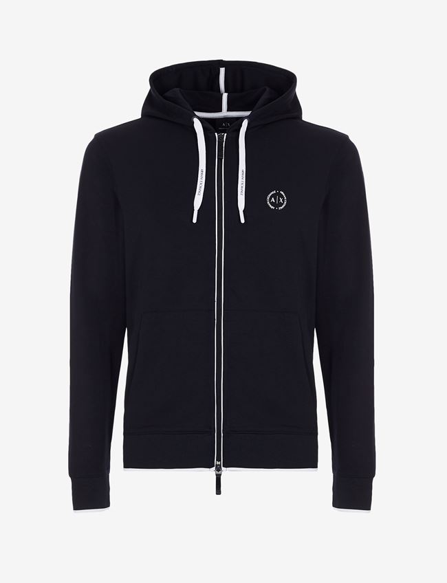 Armani Exchange Felpa Con Cappuccio Blu Navy Poliestere, Viscosa, Elastan
