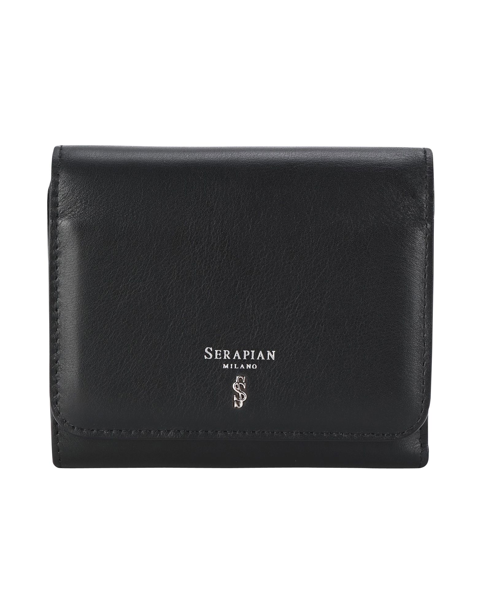 《送料無料》SERAPIAN レディース 財布 ブラック 牛革（ブル） 100% SMALL FLAP WALLET SILK BLACK
