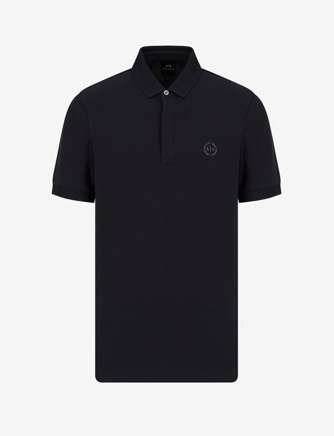 Armani Exchange Polo A Maniche Corte Blu Navy Cotone, Elastan