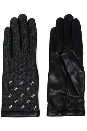 Agnelle Studded Alpaca And Leather Gloves In Black