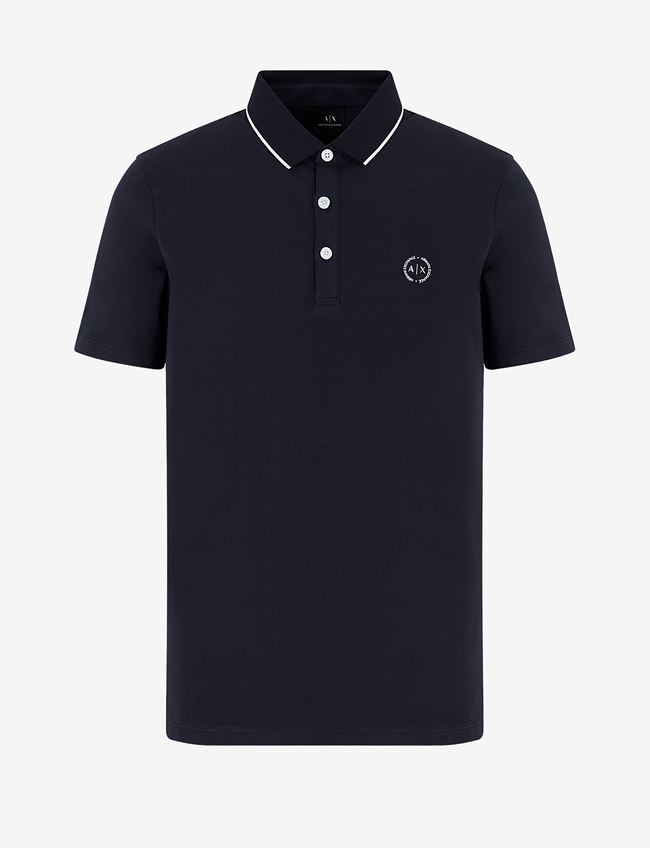 Armani Exchange Polo A Maniche Corte Blu Navy Cotone, Elastan