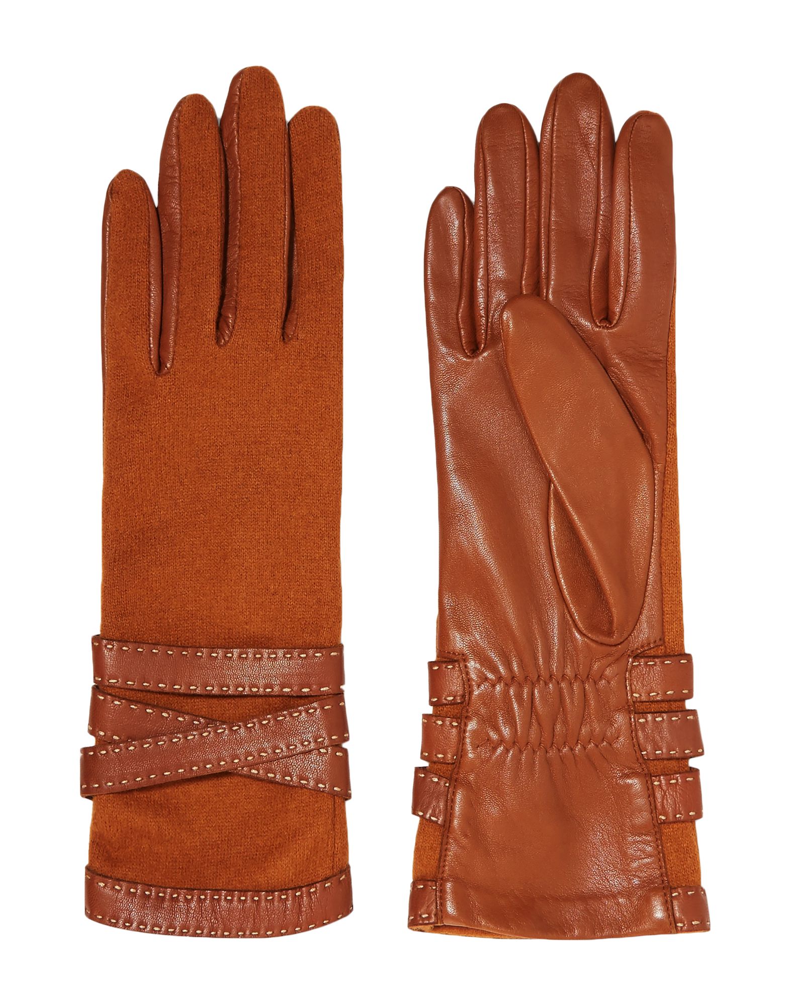 《送料無料》AGNELLE レディース 手袋 ブラウン I ウール 70% / 羊革（ラムスキン） 30% / カシミヤ / ナイロン