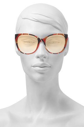 Click to view more detailed imagery on our partner's website Gucci Woman D-Frame Striped Acetate Sunglasses Brick