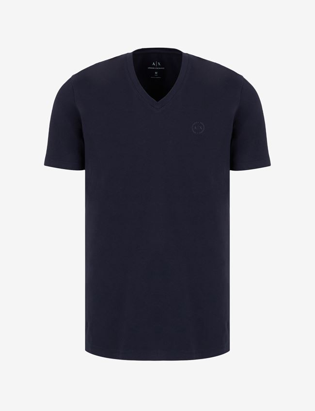Armani Exchange T-Shirt Con Logo Blu Navy Cotone, Elastan