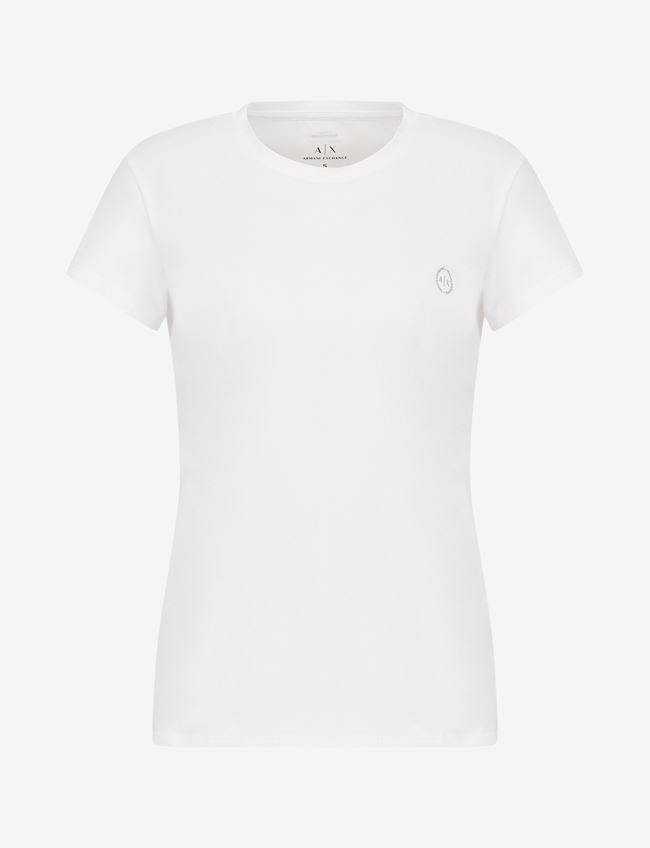 Armani Exchange T-Shirt A Tinta Unita Bianco Cotone, Elastan