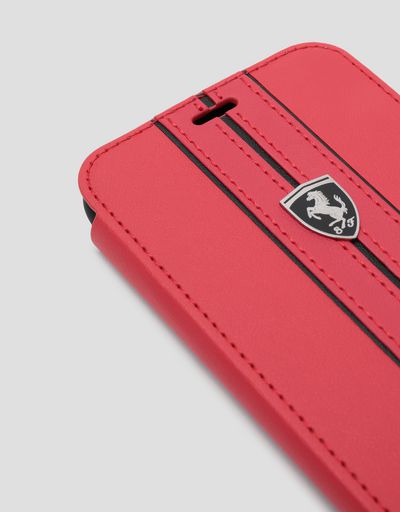 Scuderia Ferrari Online Store - Red leather flip case with contrasting insert for iPhone X and XS - Smartphone Accessories