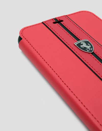 Scuderia Ferrari Online Store - Red leather flip case with contrasting insert for iPhone XS Max - Smartphone Accessories