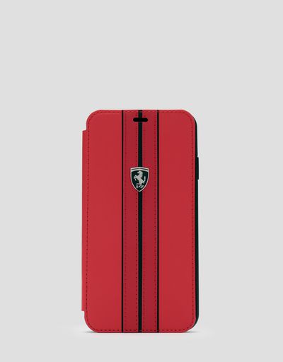 Red leather flip case with contrasting insert for iPhone XS Max