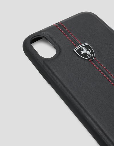 Scuderia Ferrari Online Store - Black rigid leather case for the iPhone X and XS - Smartphone Accessories