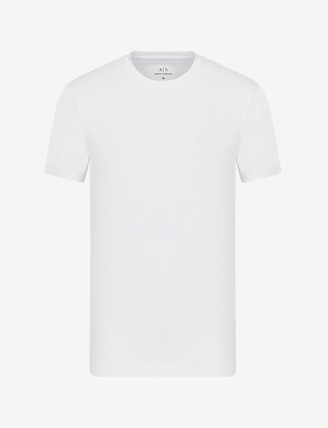 Armani Exchange T-Shirt Con Logo Bianco Cotone, Elastan