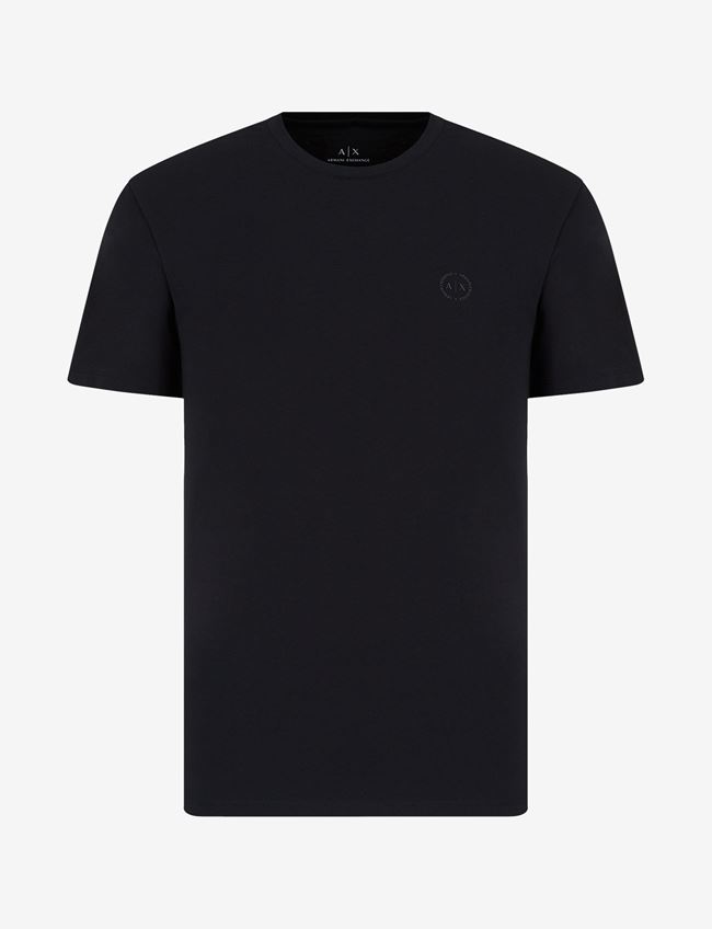 Armani Exchange T-Shirt Con Logo Blu Navy Cotone, Elastan