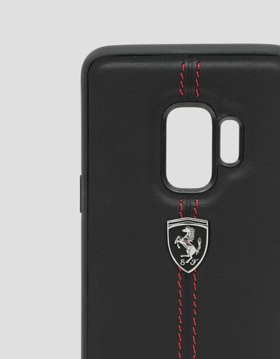 Scuderia Ferrari Online Store - Cover rigida in pelle nera per Samsung Galaxy S9 - Accessori Smartphone