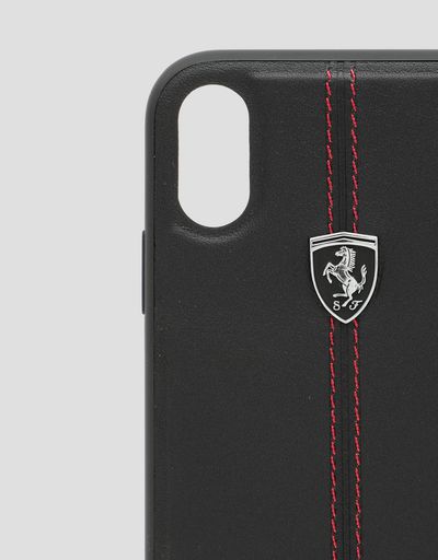 Scuderia Ferrari Online Store - Black rigid leather case for the iPhone XR - Smartphone Accessories
