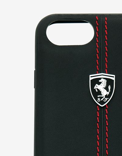 Scuderia Ferrari Online Store - Black rigid leather case for the iPhone 8 - Smartphone Accessories
