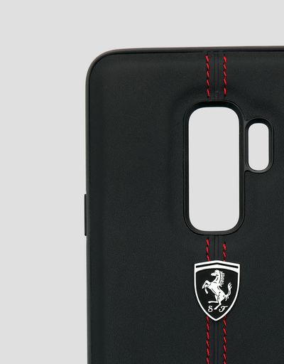 Scuderia Ferrari Online Store - Black rigid leather case for the Samsung Galaxy S9 Plus - Smartphone Accessories