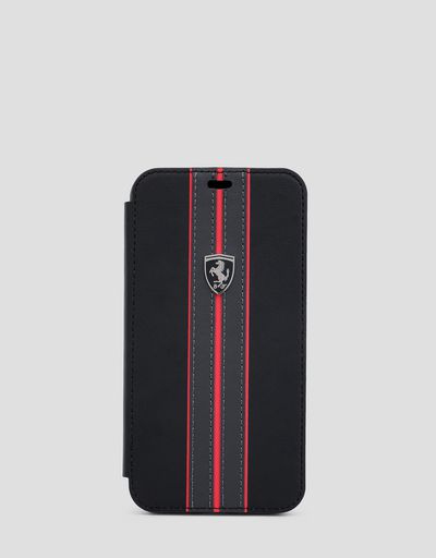 Black leather flip case with contrasting insert for iPhone XR