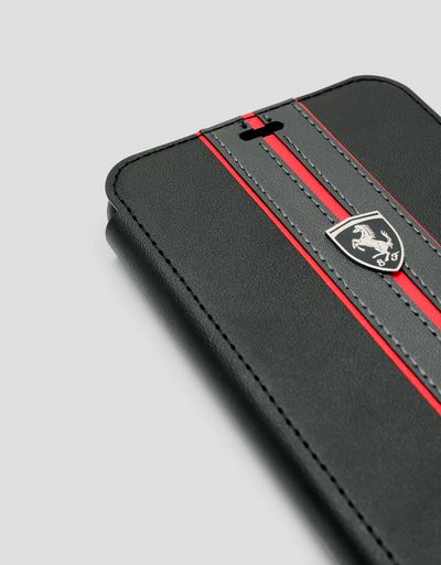 Scuderia Ferrari Online Store - Black leather flip case with contrasting insert for iPhone XS Max - Smartphone Accessories