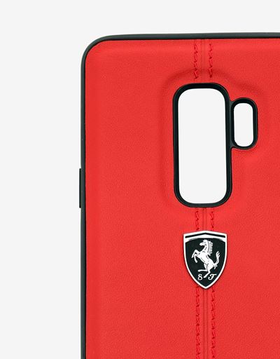 Scuderia Ferrari Online Store - Red rigid leather case for the Samsung Galaxy S9 Plus - Smartphone Accessories