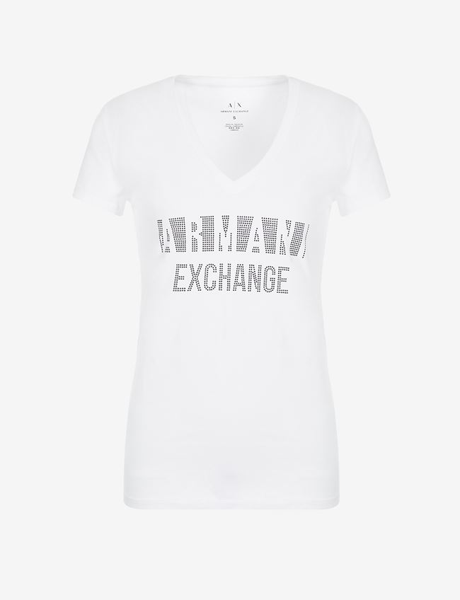 Armani Exchange T-Shirt Con Logo Bianco Cotone, Elastan