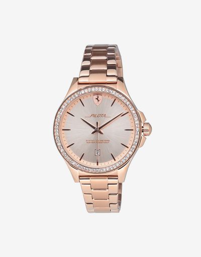 Reloj Pilota de mujer en color oro rosa con cristales
