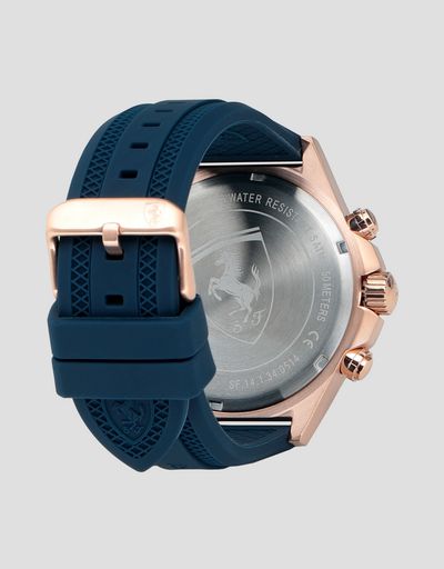Scuderia Ferrari Online Store - Orologio cronografo Pilota con cassa color oro rosa e quadrante blu - Orologi Crono
