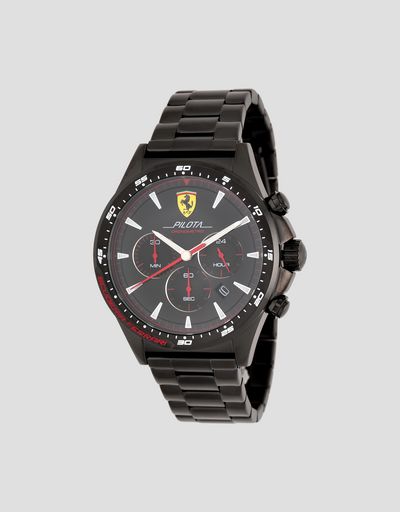 ブラック Pilotaクロノグラフウォッチ ステンレスバンド