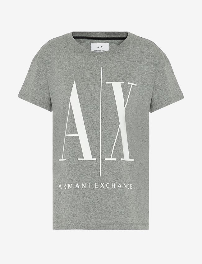 Armani Exchange T-Shirt Con Logo Grigio Cotone