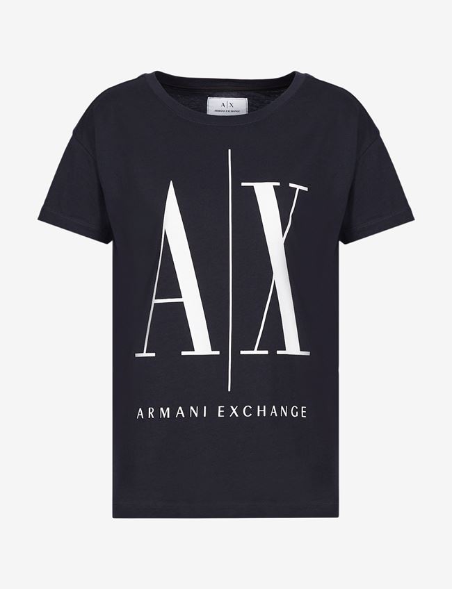 Armani Exchange T-Shirt Con Logo Blu Navy Cotone