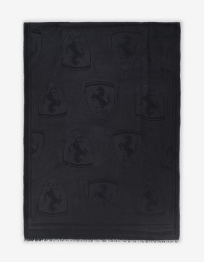 Rectangular jacquard scarf with Ferrari Shield