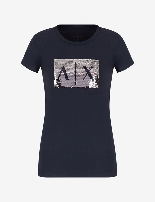 Armani Exchange T-Shirt Con Logo Blu Navy Cotone