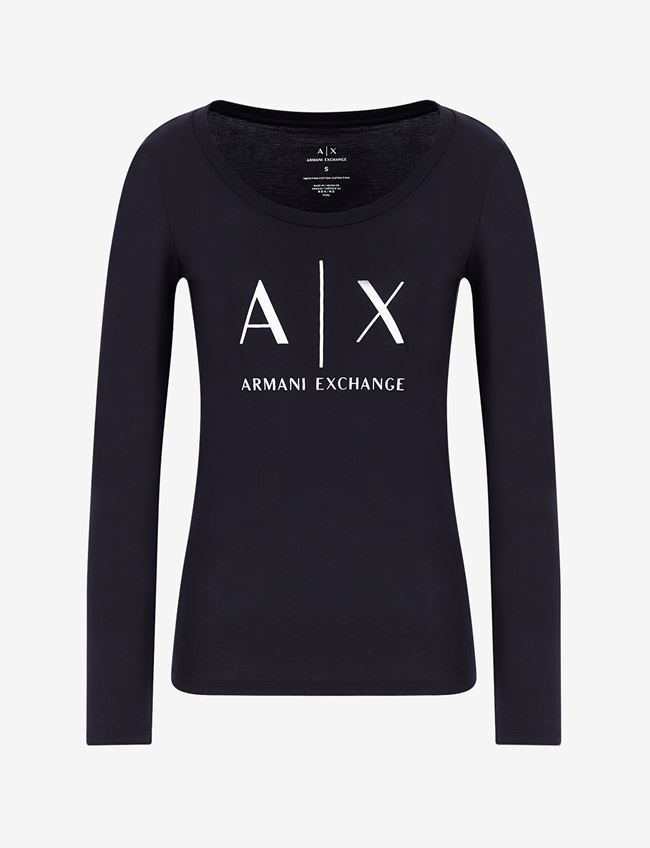 Armani Exchange T-Shirt Con Logo Blu Navy Cotone