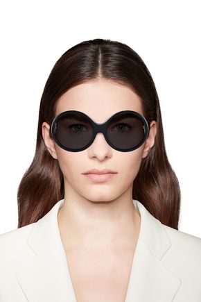 Click to view more detailed imagery on our partner's website Saint Laurent Woman Round-Frame Logo-Embellished Acetate Sunglasses Black