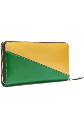 Marni Two-tone Patent-leather Continental Wallet In Green