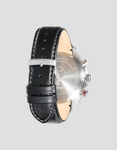 Scuderia Ferrari Online Store - Speedracer chronograph watch with black perforated leather strap and grey details - Chrono Watches
