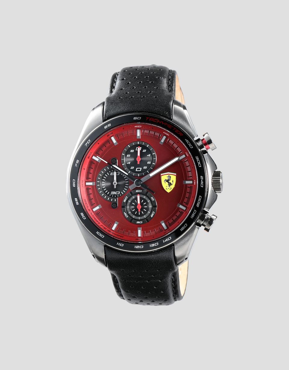 Ferrari Speedracer chronograph watch with perforated leather strap and ...