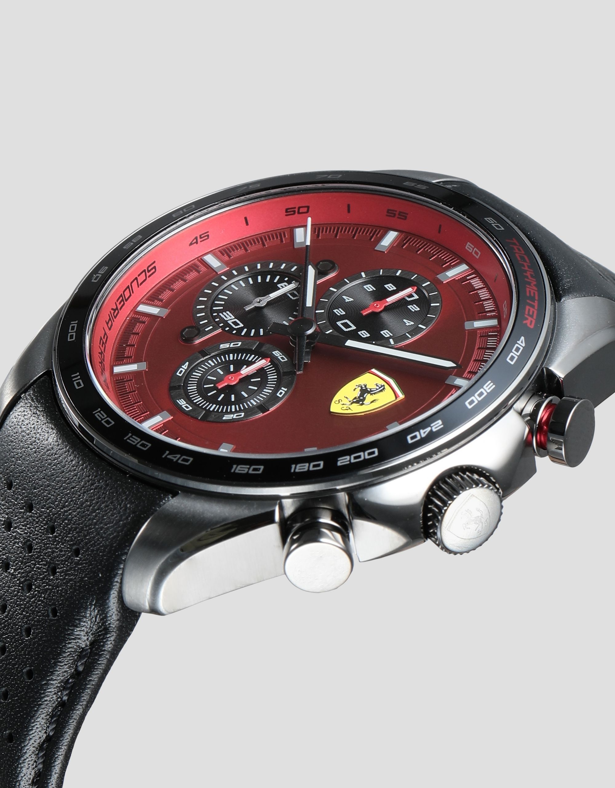 Ferrari Speedracer chronograph watch with perforated leather strap and ...
