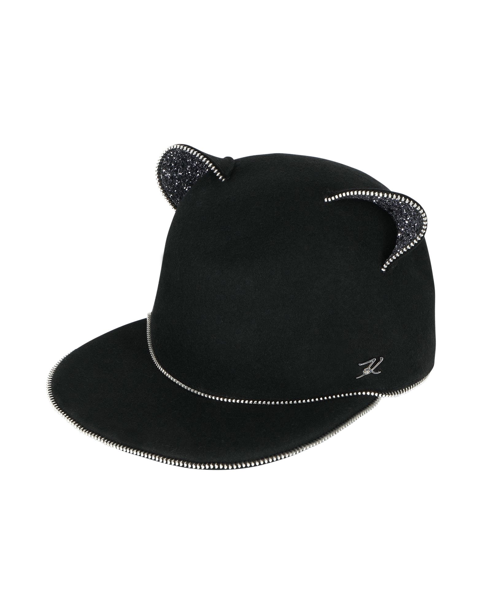 《セール開催中》KARL LAGERFELD レディース 帽子 ブラック S ウール 100% CHOUPETTE EARS ZIP CAP