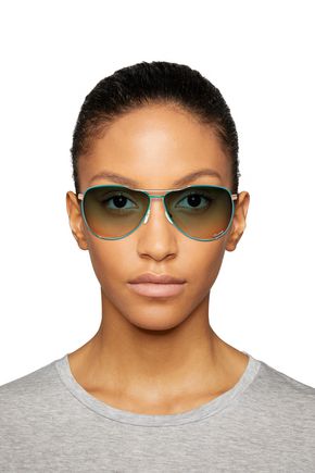 Gucci Woman Aviator-style Rose Gold-tone And Acetate Sunglasses Light Blue