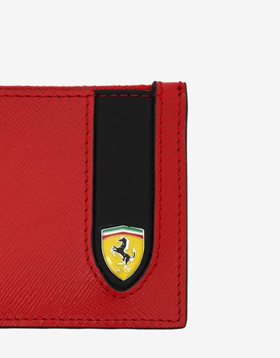 Scuderia Ferrari Online Store - Zipped card holder in Saffiano leather made in Italy - Credit Card Holders