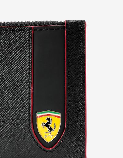 Scuderia Ferrari Online Store - Porta carte di credito in pelle Saffiano con zip Made in Italy - Porta Carte di Credito