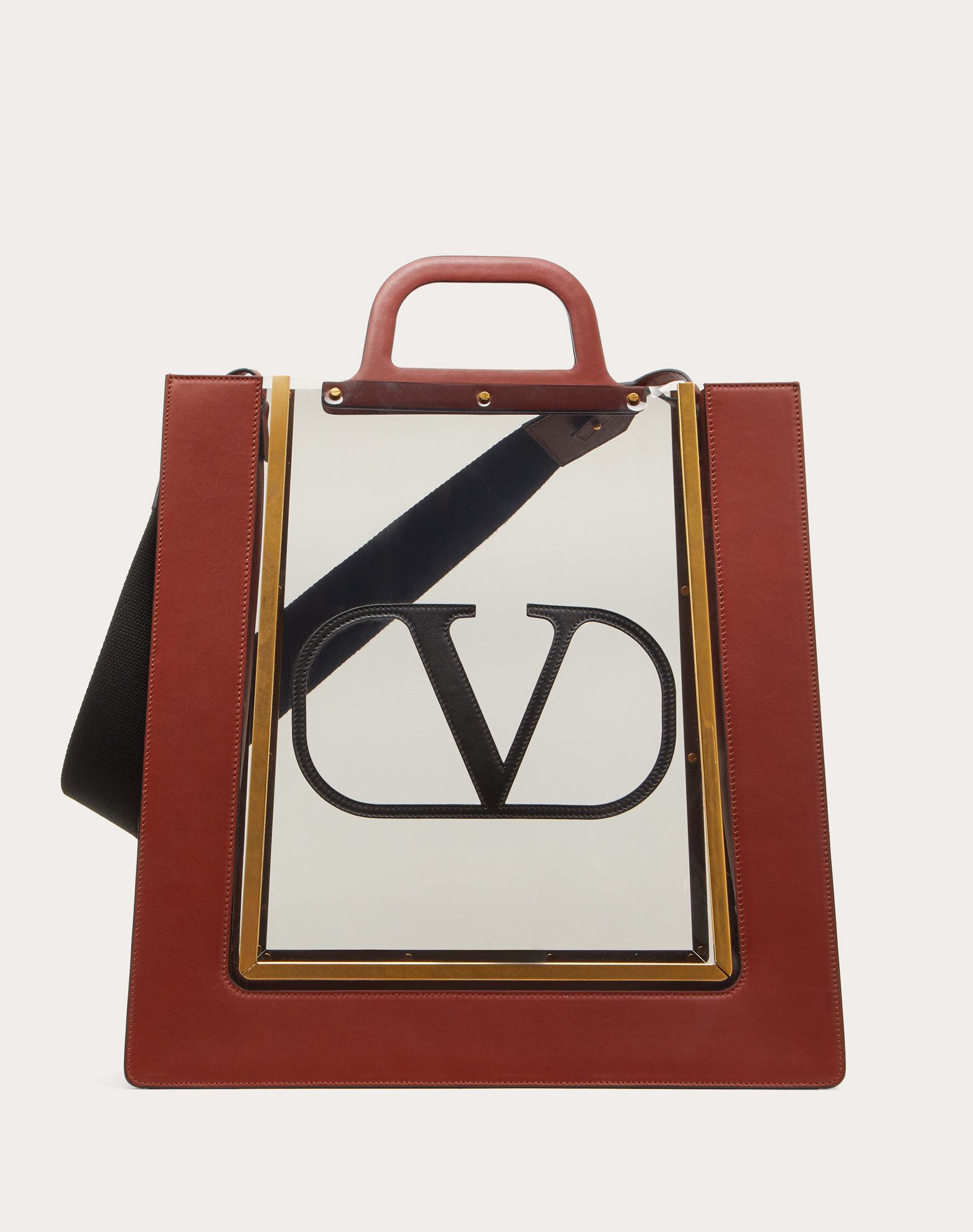 Valentino Garavani Polymer And Nappa Tote Bag In Brown
