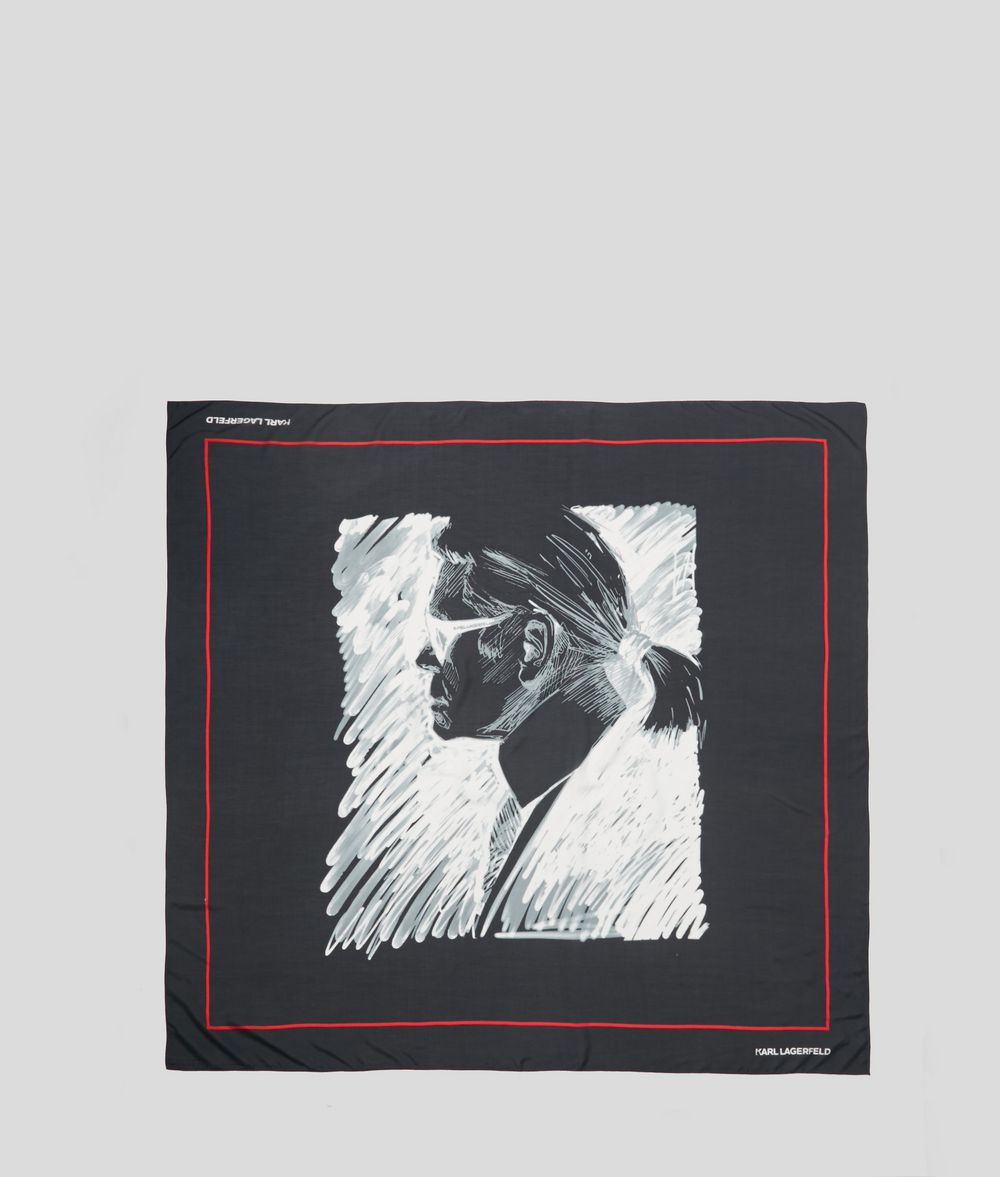Karl Lagerfeld Unisex Legend Foulard In Seta Nero 74% Modal, 26% Seta, Taglia: OneSize