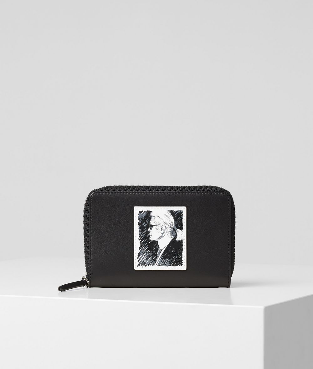 Karl Lagerfeld Donna Legend Portafoglio Medio Con Zip Nero 100% Vacchetta, Taglia: OneSize