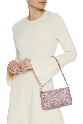 Dolce & Gabbana Broderie Anglaise Leather And Canvas Pouch In Lilac